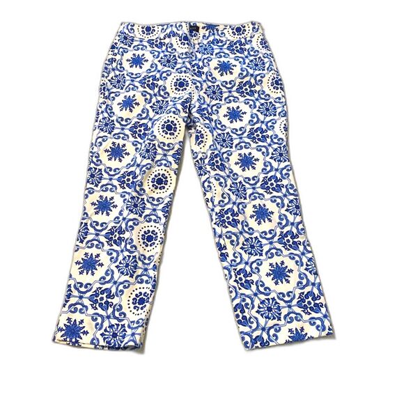 Talbots Heritage size 12 Blue and White Preppy Beach Golf Baroque Capri Pants - Picture 1 of 6